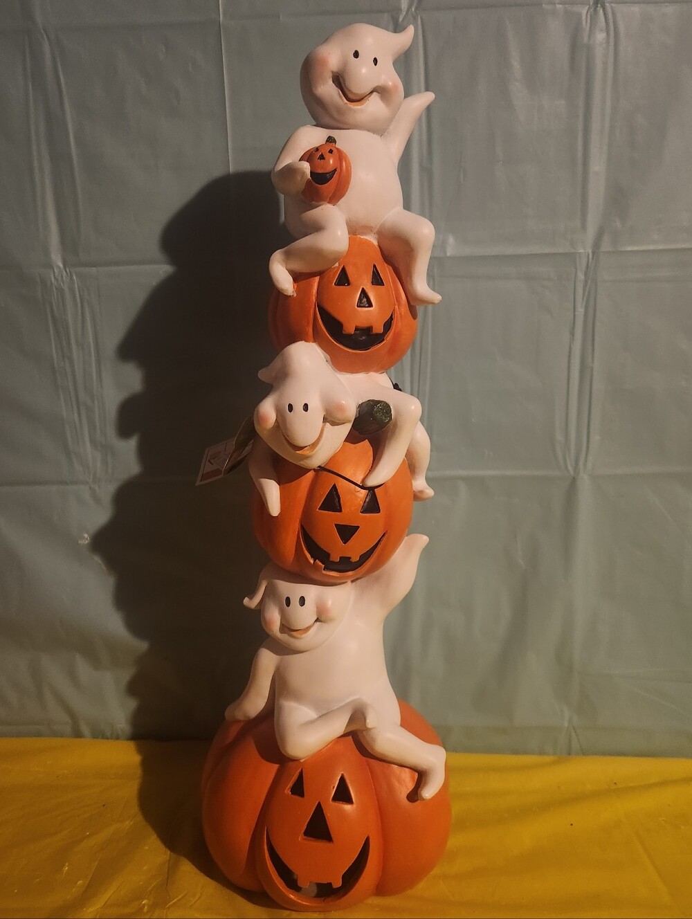 Halloween, Ghost With Pumpkins, Light Up Fun Smiling Ghost Decoration, New W Tag